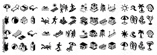 Summer beach icons collection for relaxing vacations