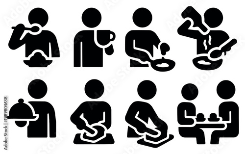 Dining icons with person plate cup bold