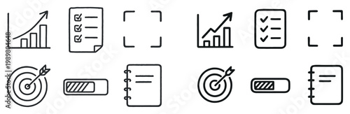 Productivity icons with charts targets minimal