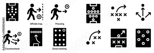 Soccer icons with tactic board player glyph