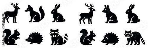 Wildlife icons with deer fox rabbit silhouette
