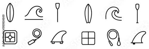 Surfing icons with surfboard wave paddle minimal