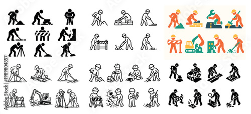 Construction worker icons collection
