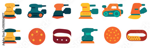 Workshop icons with sander belt disc minimal