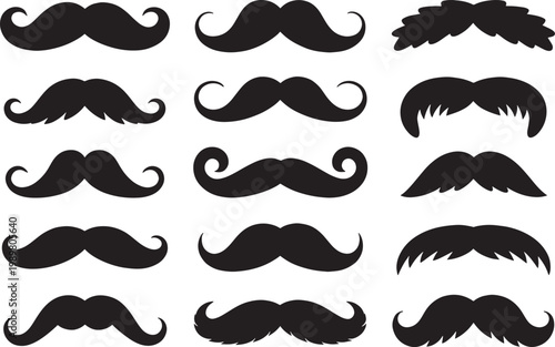 Mustache set collection of various facial hair styles for men icons isolated on transparent background