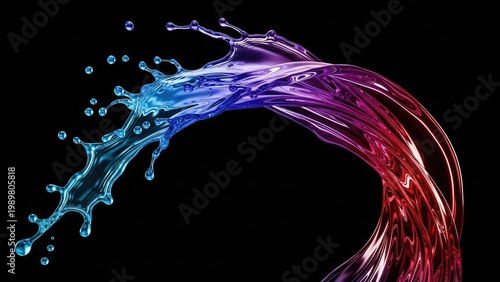 A colorful splash of water in motion against a black background