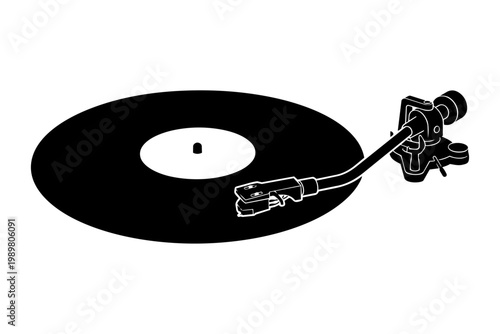 Vinyl record on a turntable with tonearm and stylus isolated on transparent background, Vector