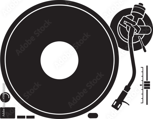 Vintage turntable with tonearm and stylus positioned for playback isolated on transparent background, Vector