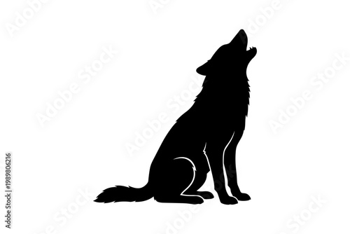 Silhouette of a wolf howling towards the sky isolated on transparent background, Vector