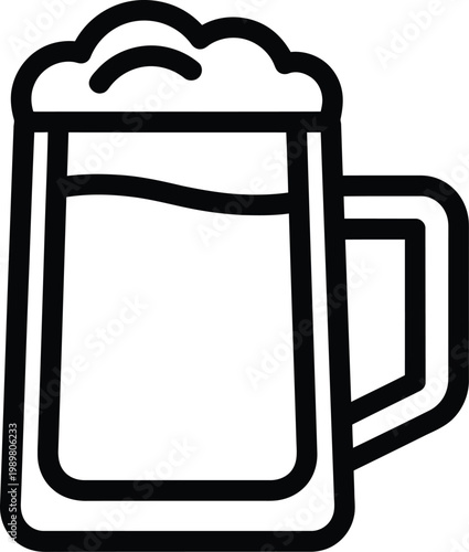A stylized illustration of a frothy beverage in a large mug with a handle and foam top