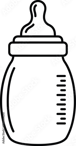 Illustration of a baby bottle with a measuring scale on the side and a nipple top