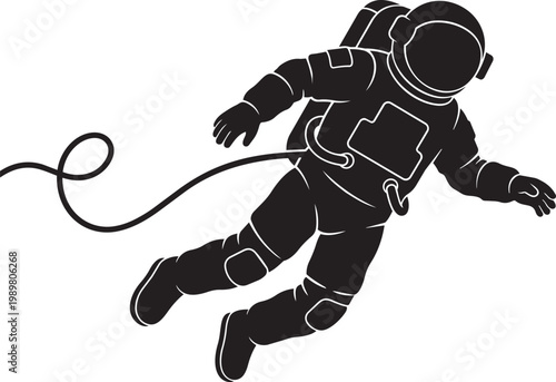 Astronaut floating in space with tethered safety line isolated on transparent background, Vector