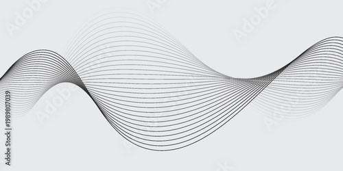 Abstract wave element for design. Digital frequency track equalizer. Stylized line art background. Vector illustration. Wave with lines created using blend tool. Curved wavy line, smooth stripe.