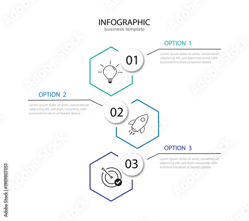 business infographic element with 3 steps or option.
