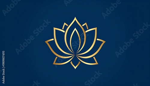 Golden lotus flower outline on a deep blue background