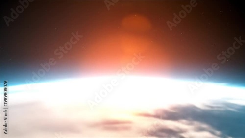 Dramatic aerial view of earth at sunset with atmospheric layers