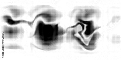 Monochromatic Halftone Pattern with Abstract Gradient Transition from Dense Black Dots to Sparse Arrangement on White Background for Modern Designs