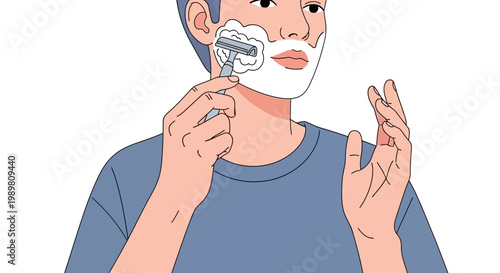 Illustration of Young Man Shaving with Razor in Minimalist Style