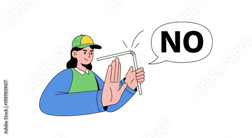 Illustration of person refusing with hand gesture and speech bubble