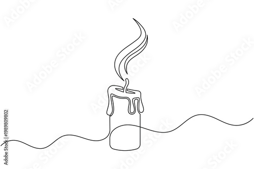 Melting Candle Smoke Continuous One Line Drawing Minimal Light Flame Icon Outline Vector Illustration