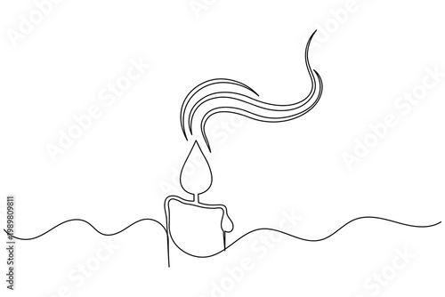 Candle Swirl Smoke Continuous One Line Drawing Minimal Light Flame Icon Outline Vector Illustration