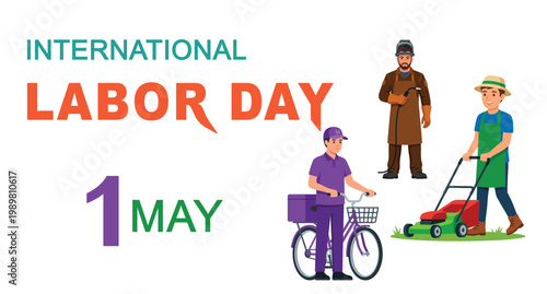International Labor Day May 1 Diverse Workers Illustration Delivery Rider Welder Gardener Characters Workforce Celebration Isolated on White Background Vector Design