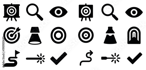 Target icons with magnifier eye flat