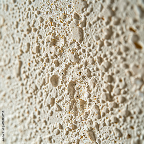 Textured surface with bubbles and irregularities seen up close in a well-lit indoor space during the day