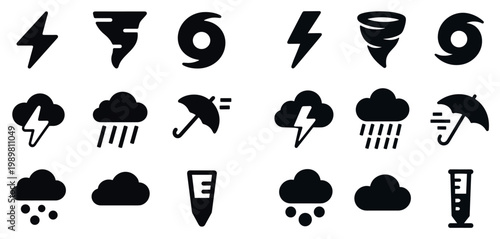 Weather icons with cloud rain lightning solid