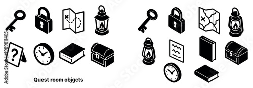 Adventure icons with key map lantern flat