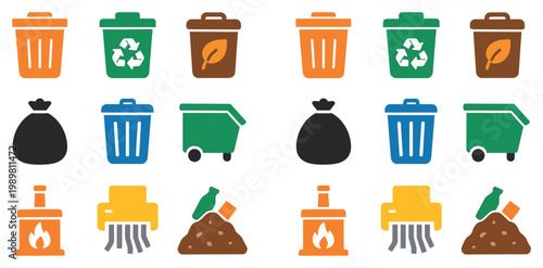 Recycling icons with bin bag dumpster flat