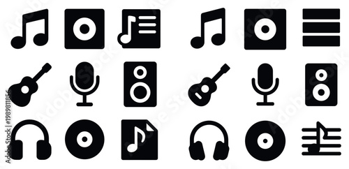Music icons with guitar headphones speaker bold