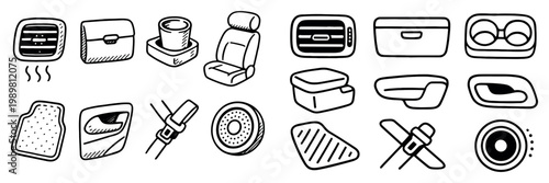 Automotive icons with seat cupbelt vent outline