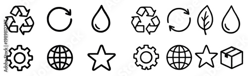 Eco icons with recycle arrow drop outline