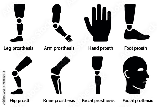 Prosthesis icons with leg arm hand silhouette
