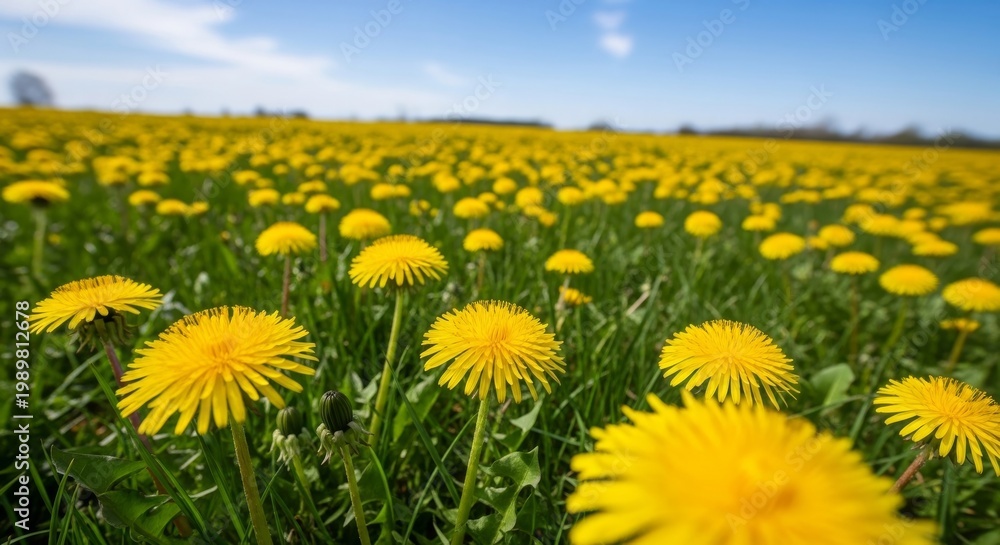 Obraz premium Field of Bright Yellow Dandelions in Spring Sunlight