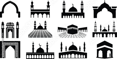 Kaaba Mecca Silhouette Icon Islamic Sacred Architecture Vector