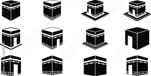 Kaaba Mecca Silhouette Icon Islamic Sacred Architecture Vector