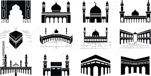 Kaaba Mecca Silhouette Icon Islamic Sacred Architecture Vector