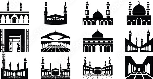 Kaaba Mecca Silhouette Icon Islamic Sacred Architecture Vector