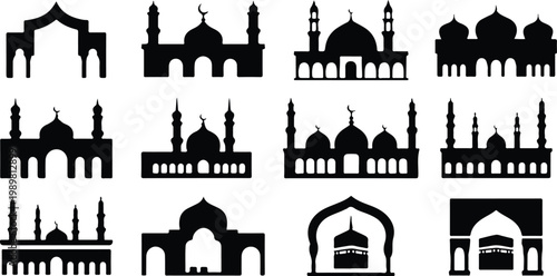Kaaba Mecca Silhouette Icon Islamic Sacred Architecture Vector