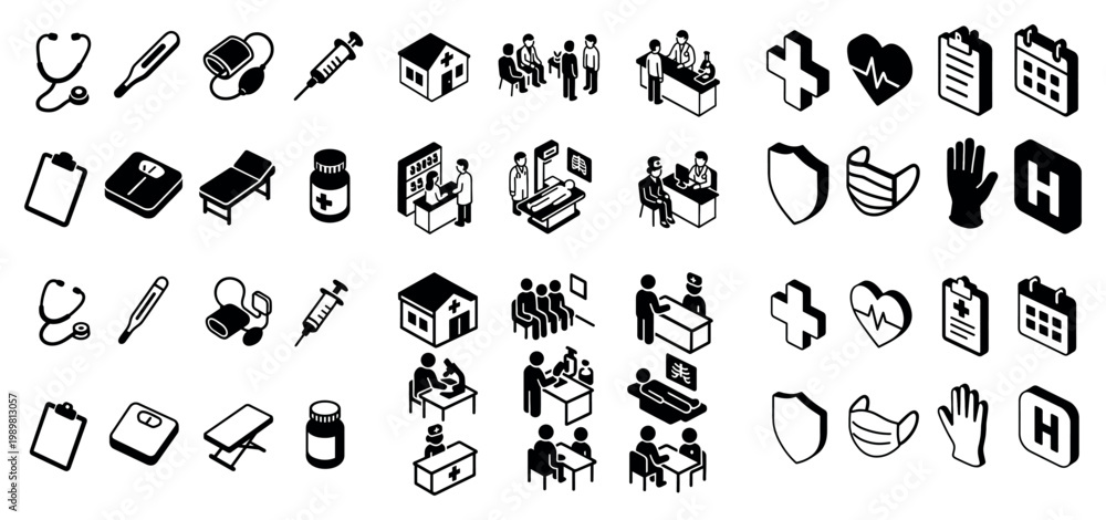 Obraz premium Icons depict medical and healthcare consultation