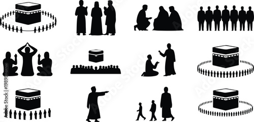 Kaaba Mecca Silhouette Icon Islamic Sacred Architecture Vector