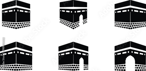 Kaaba Mecca Silhouette Icon Islamic Sacred Architecture Vector