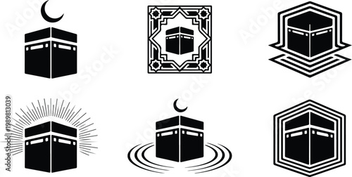 Kaaba Mecca Silhouette Icon Islamic Sacred Architecture Vector