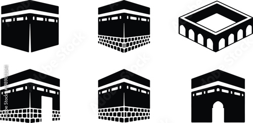 Kaaba Mecca Silhouette Icon Islamic Sacred Architecture Vector