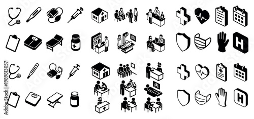 Icons depict medical and healthcare consultation