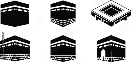 Kaaba Mecca Silhouette Icon Islamic Sacred Architecture Vector