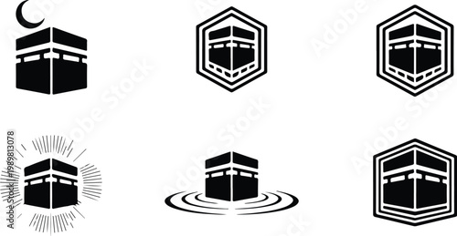 Kaaba Mecca Silhouette Icon Islamic Sacred Architecture Vector