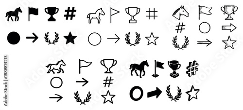 Horse and achievement themed symbols are shown